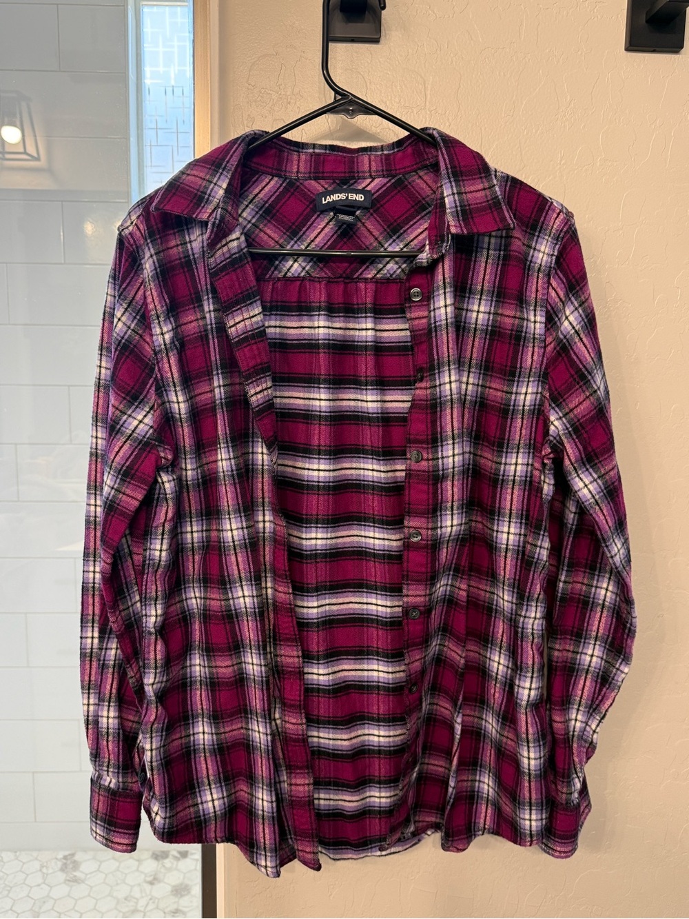 Lands' End woman’s Plum Plaid Flannel Shirt